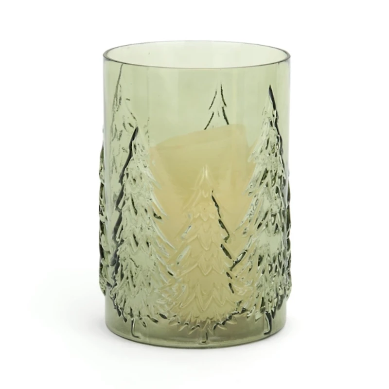 Green Sketched Tree Glass Hurricane