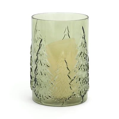 Green Sketched Tree Glass Hurricane