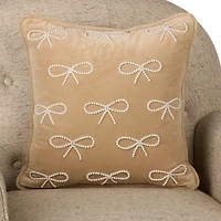 Taupe Velvet Nina Pearl Bow Pillow