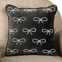 Slate Velvet Nina Pearl Bow Pillow
