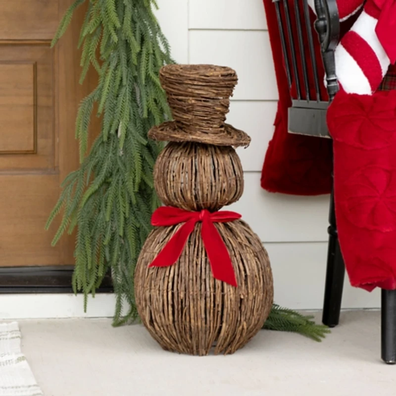 Wicker Snowman with Red Bow
