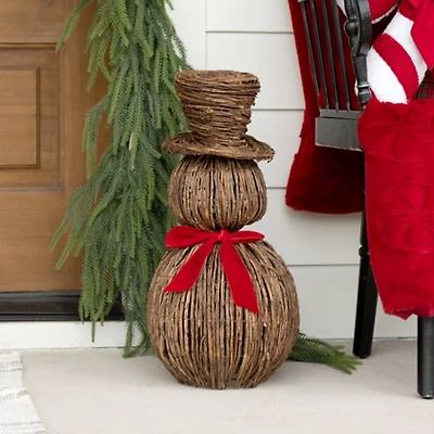 Wicker Snowman with Red Bow