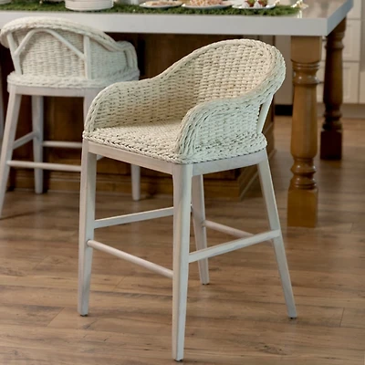 Whitewash Woven Rattan Counter Stool