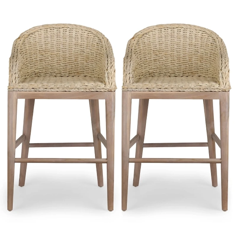Whitewash Woven Rattan Counter Stools, Set of 2