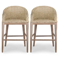 Whitewash Woven Rattan Counter Stools, Set of 2