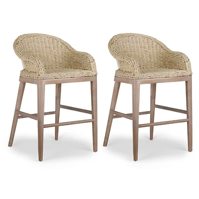 Whitewash Woven Rattan Counter Stools, Set of 2