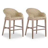 Whitewash Woven Rattan Counter Stools, Set of 2