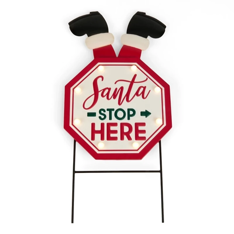 LED Santa Stop Here Metal Sign