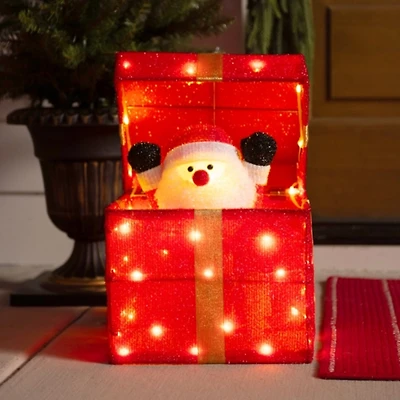 Pre-Lit Animated Santa in Present Outdoor Décor