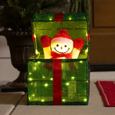 Pre-Lit Animated Snowman in Present Outdoor Décor