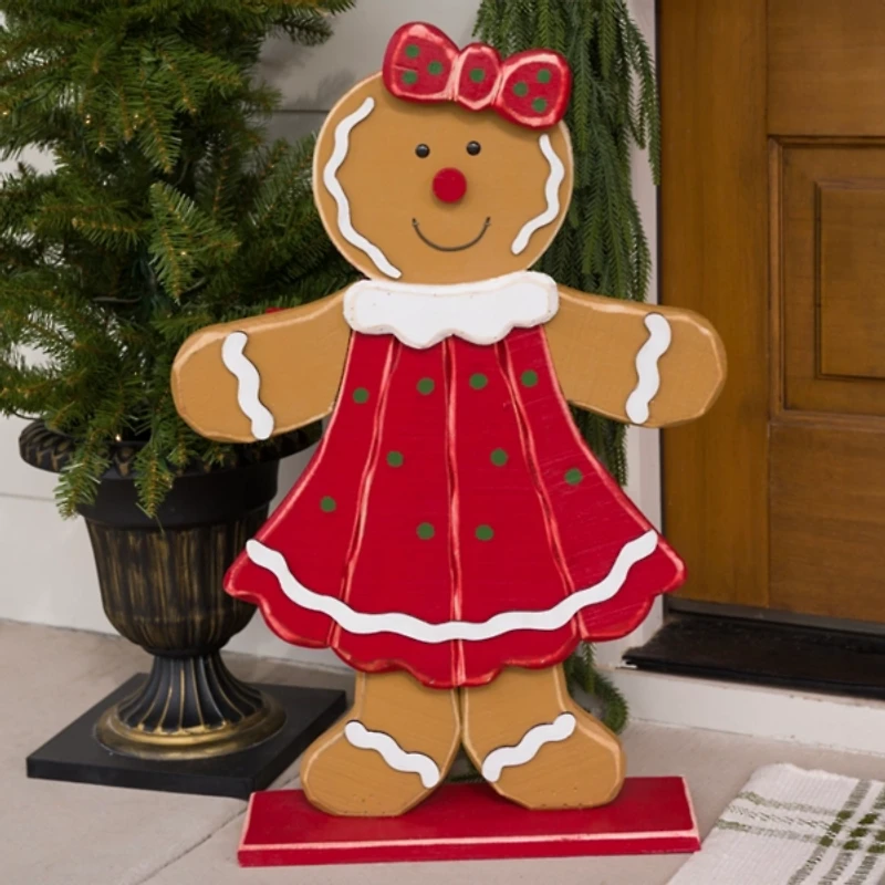 Cheerful Gingerbread Woman Porch Statue