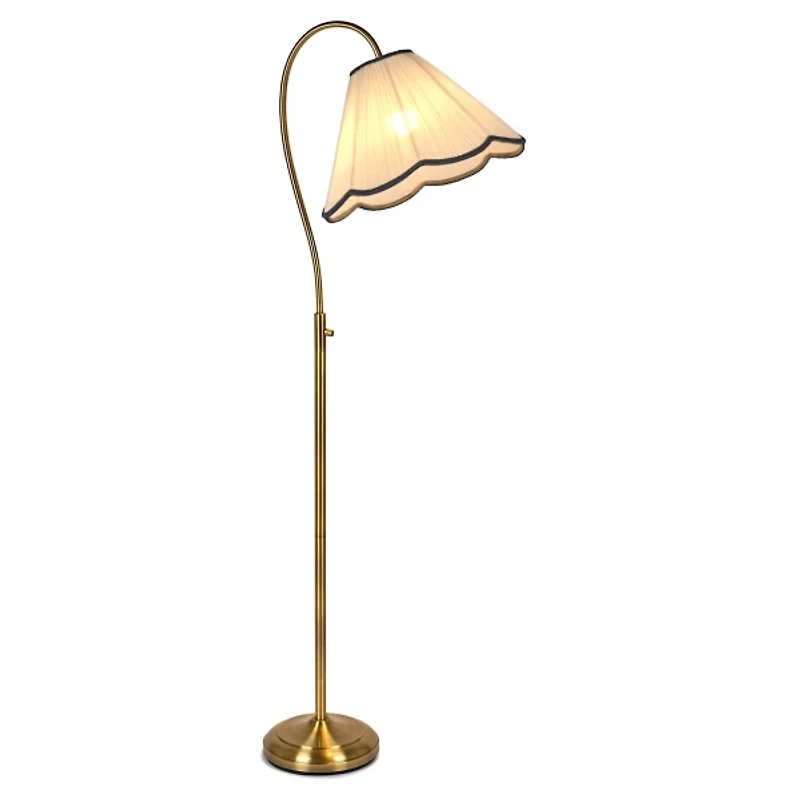 Gold Arch Floor Lamp with Pleated Linen Shade