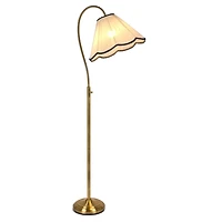 Gold Arch Floor Lamp with Pleated Linen Shade