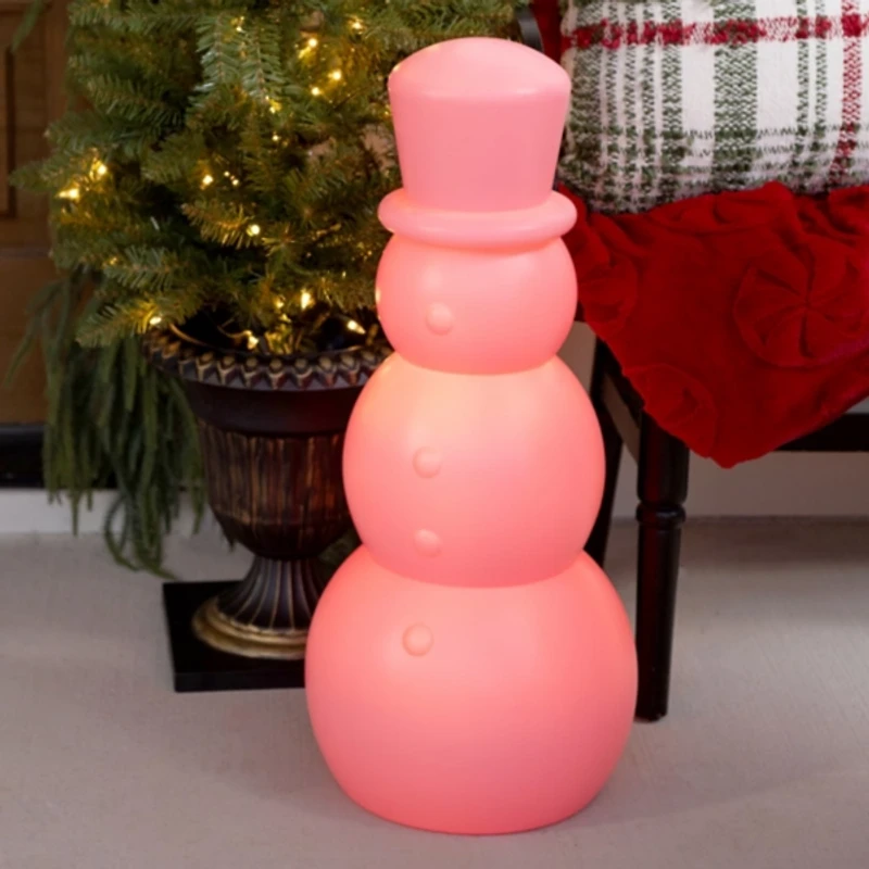 LED Pink Snowman Blow Mold Statue