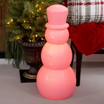 LED Pink Snowman Blow Mold Statue