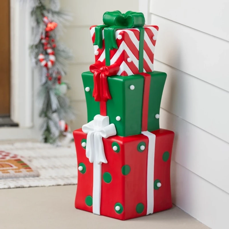 LED Red & Green Present Stack Blow Mold Statue