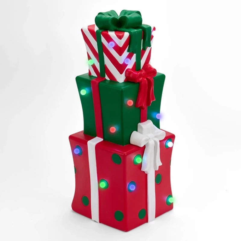 LED Red & Green Present Stack Blow Mold Statue