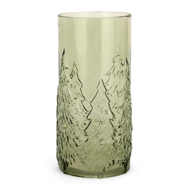 Green Sketched Tree Glass Hurricane, 12.6 in.