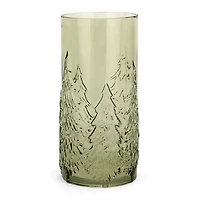 Green Sketched Tree Glass Hurricane, 12.6 in.