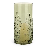 Green Sketched Tree Glass Hurricane, 12.6 in.