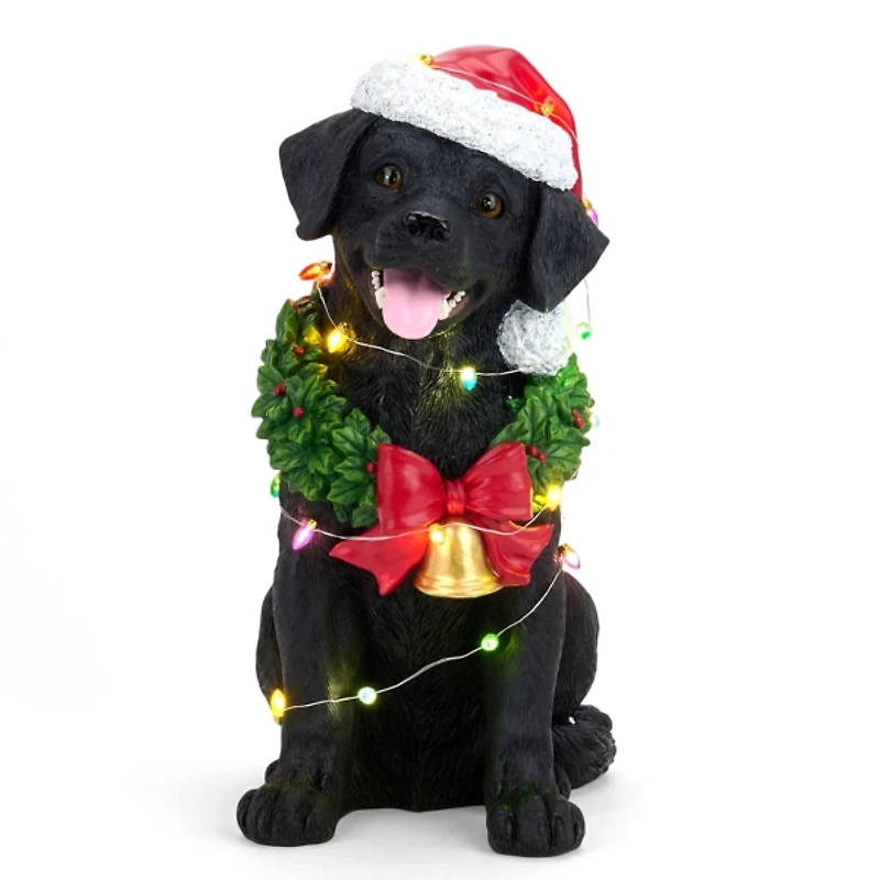 LED Black Lab Christmas Statue