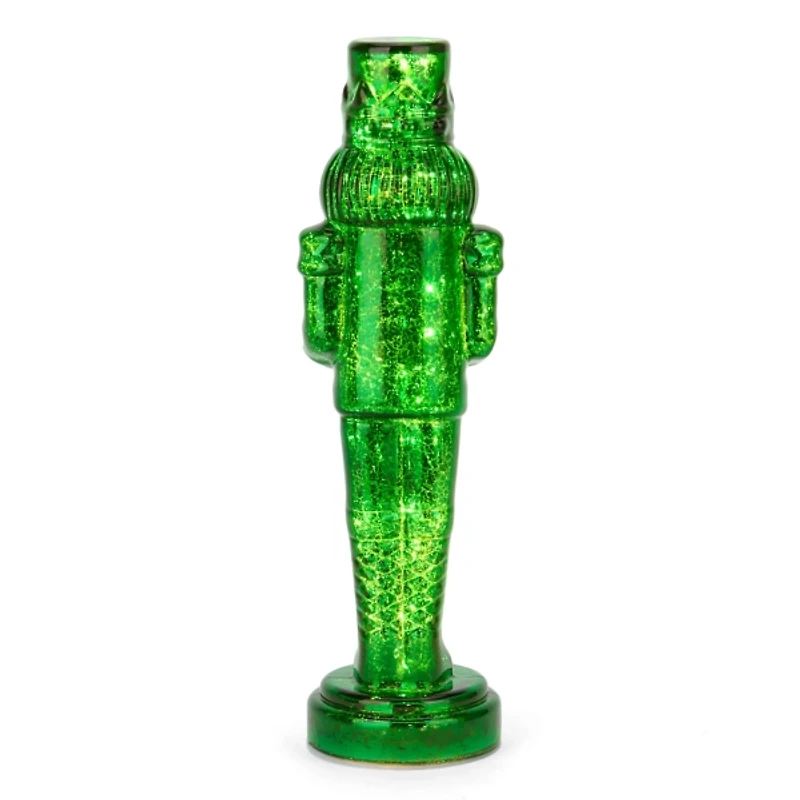 LED Green Glass Nutcracker Figurine