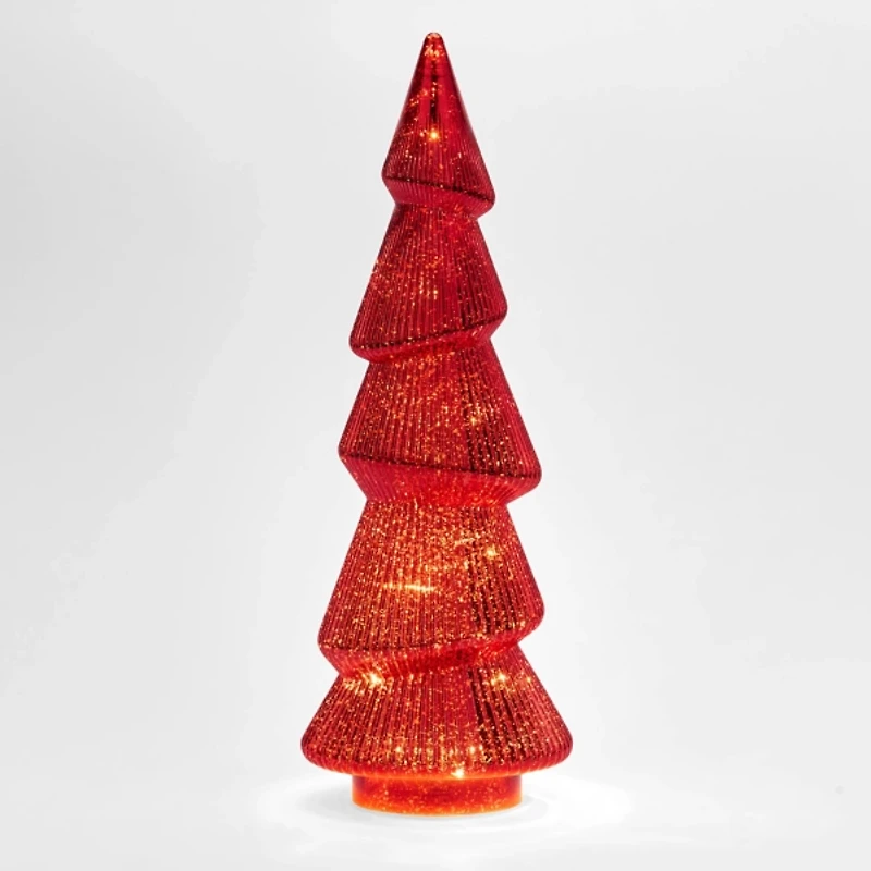 LED Red Glass Christmas Tree Statue, 18 in.