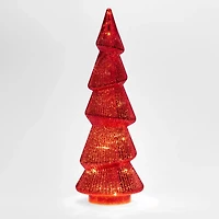 LED Red Glass Christmas Tree Statue, 18 in.