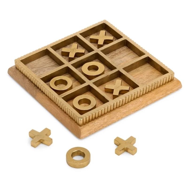 Gold Metal & Wood Tic Tac Toe Board