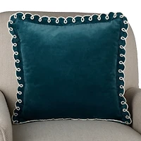 Blue Velvet Looped Trim Pillow