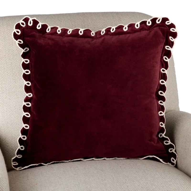 Maroon Velvet Looped Trim Pillow