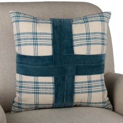 Blue Plaid Velvet Cross Pillow