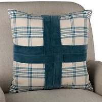 Blue Plaid Velvet Cross Pillow