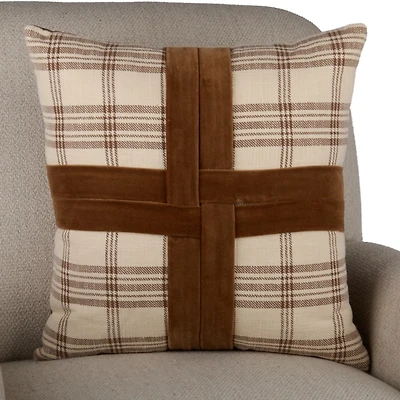 Brown Plaid Velvet Cross Pillow