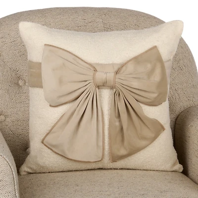 Cream Boucle Velvet Bow Pillow