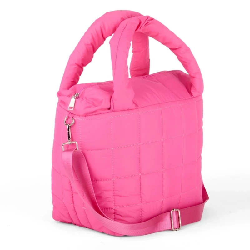 Matte Pink Woven Puffy Tote