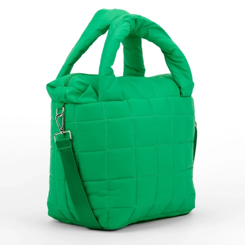 Matte Green Woven Puffy Tote