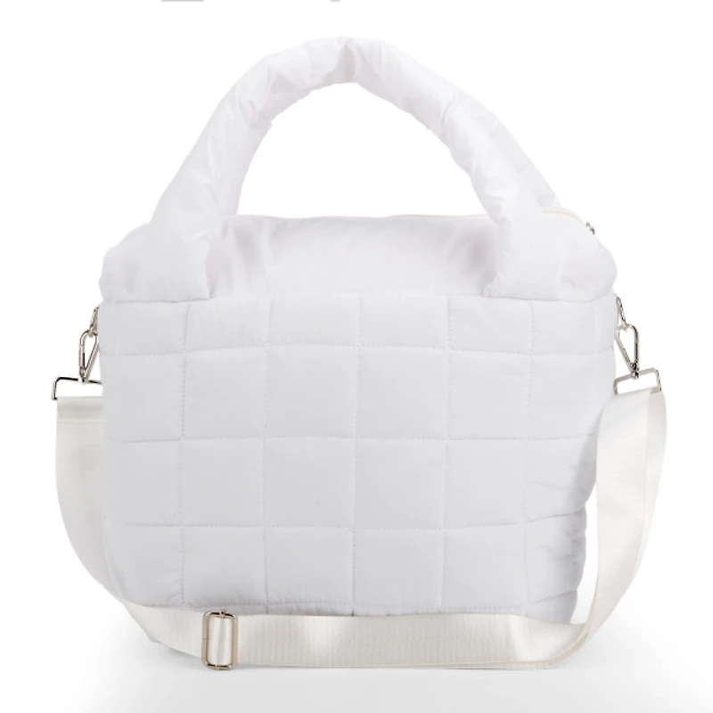 Matte White Woven Puffy Tote