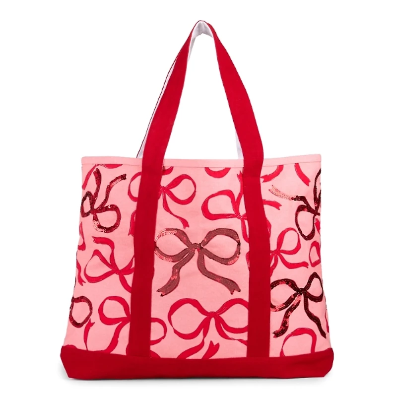 Red Sequin Bows Canvas Tote