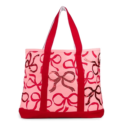 Red Sequin Bows Canvas Tote