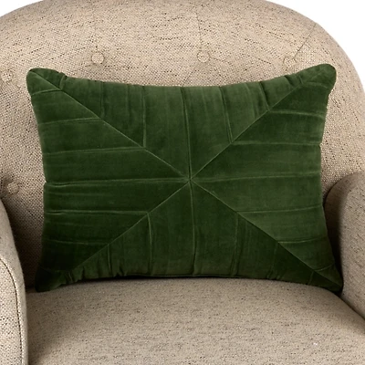 Green Pleated Velvet Lumbar Pillow