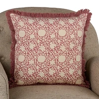 Blush Botanical Print Fringe Pillow