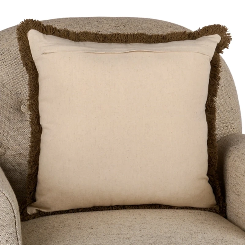 Brown Botanical Print Fringe Pillow