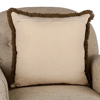 Brown Botanical Print Fringe Pillow