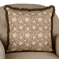 Brown Botanical Print Fringe Pillow
