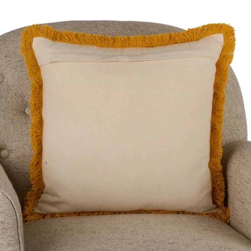 Yellow Botanical Print Fringe Pillow
