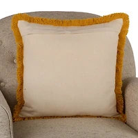 Yellow Botanical Print Fringe Pillow