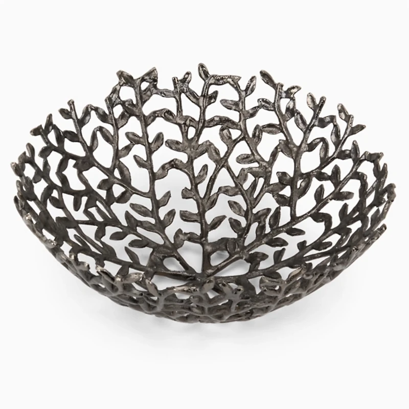 Botanical Silver Metal Decorative Bowl