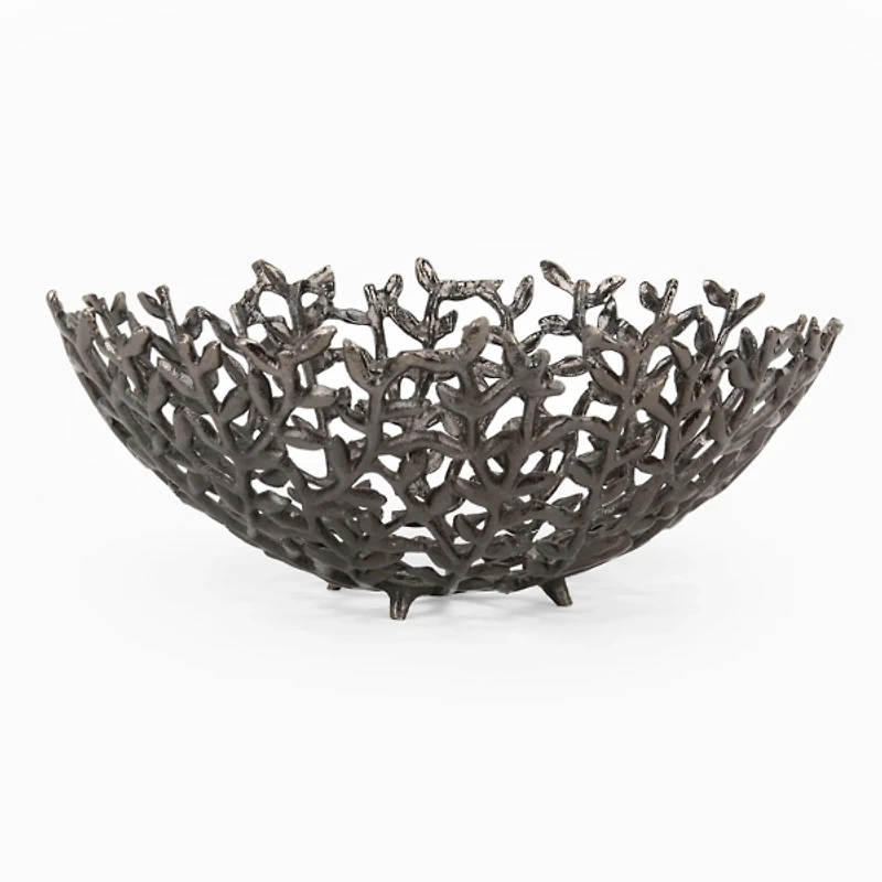 Botanical Silver Metal Decorative Bowl
