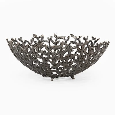 Botanical Silver Metal Decorative Bowl